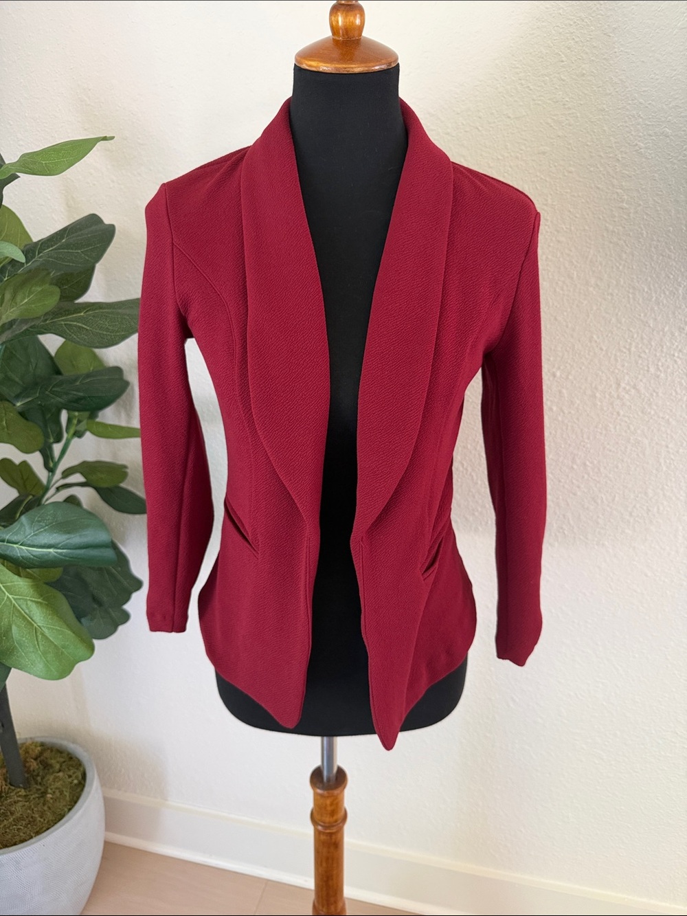 Bar III Dark Red / Berry Open-Front Shawl Collar Blazer